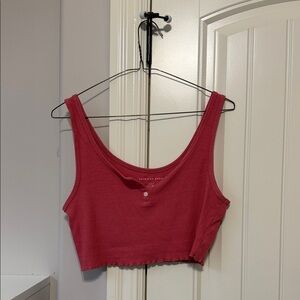 American Eagle Outfitters Pink Ribbed Cropped Tank with Button Detail
